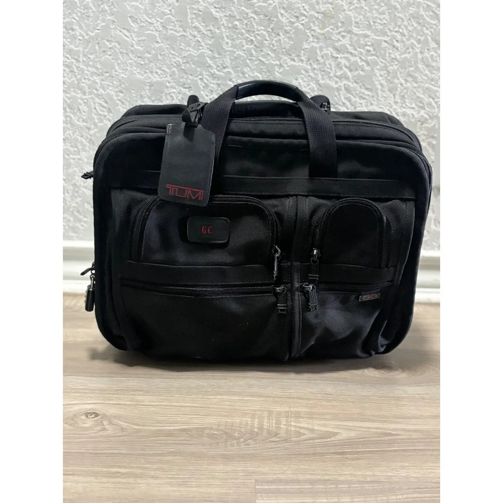 Tumi Alpha Deluxe Wheeled Briefcase Black Ballistic Nylon Laptop Bag 2207D3‎